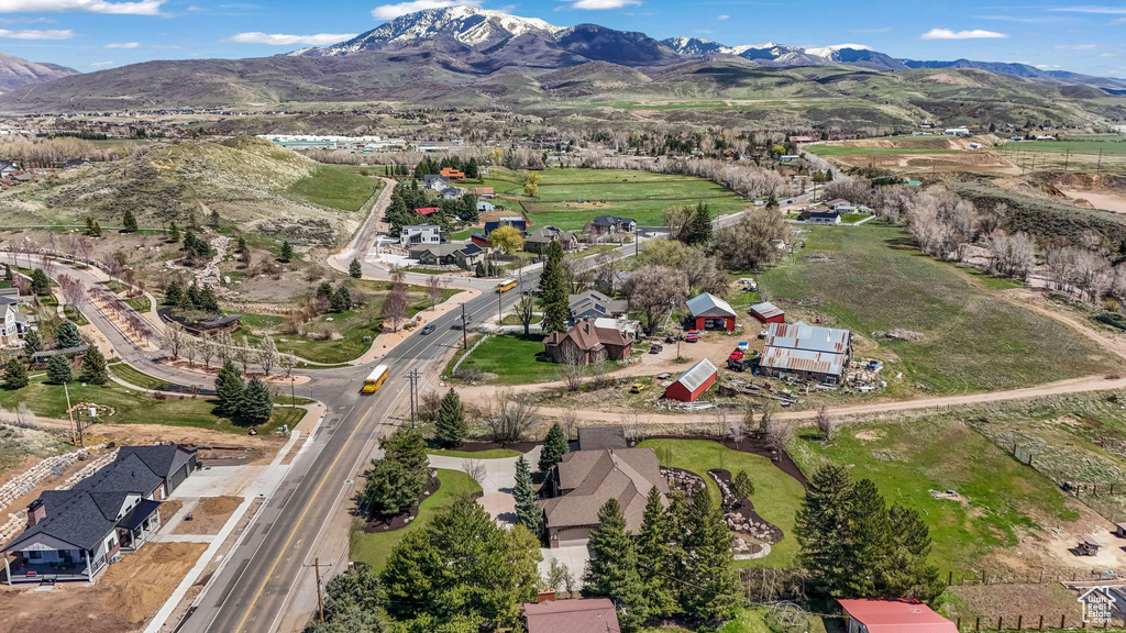 Aerial view featuring a mountain view