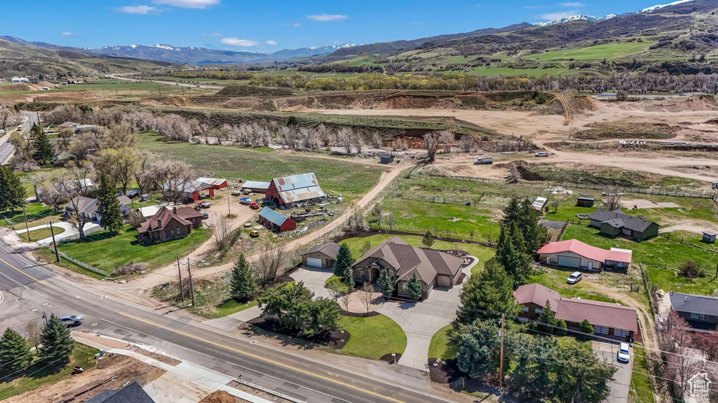 Drone / aerial view with a mountain view