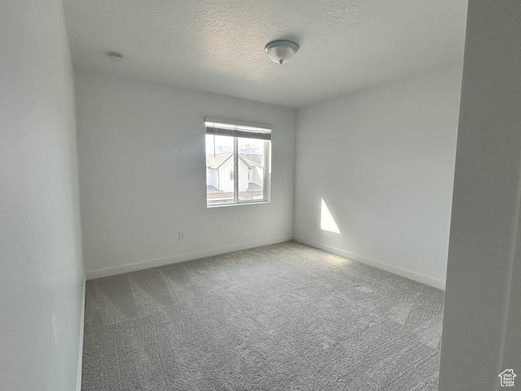 Carpeted spare room featuring baseboards and a textured ceiling