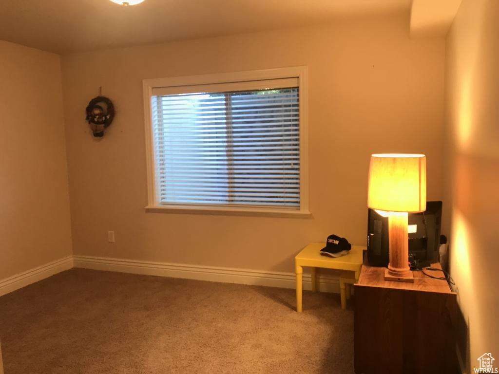 Interior space with baseboards and carpet flooring