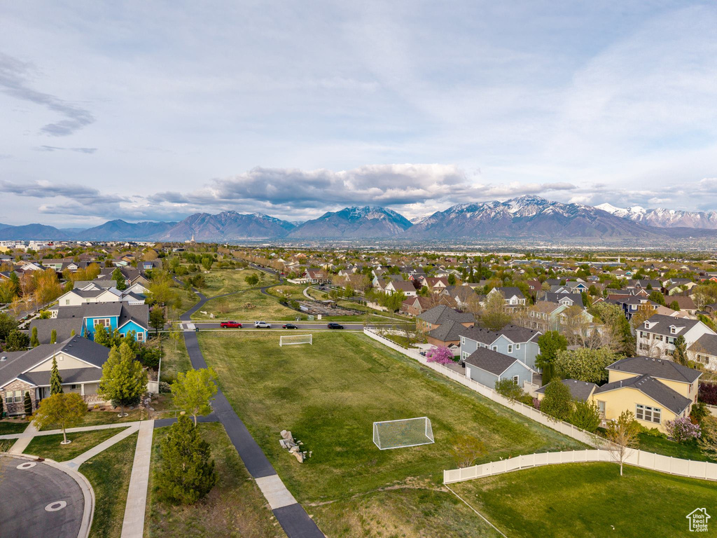 Drone / aerial view featuring a mountain view and a residential view