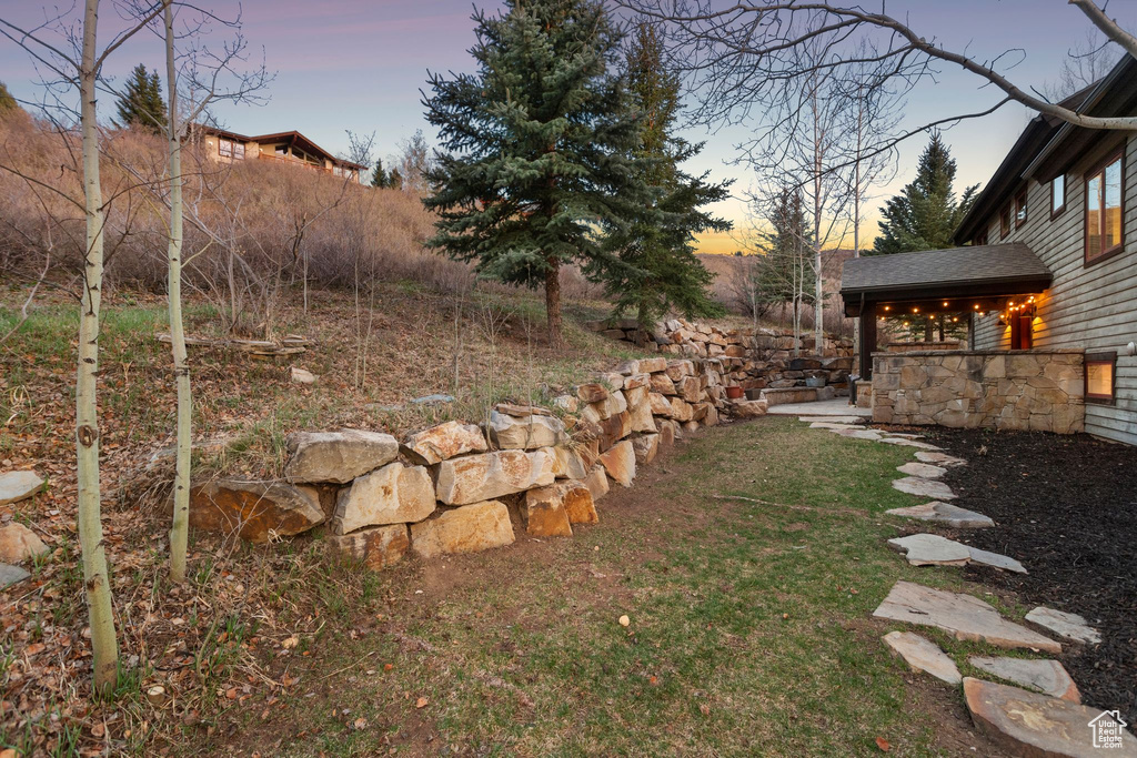 View of yard at dusk