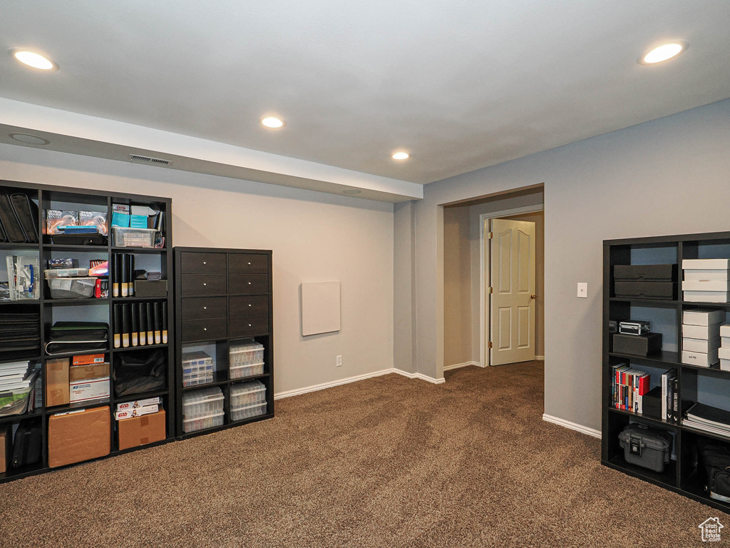 Interior space with recessed lighting, baseboards, and visible vents