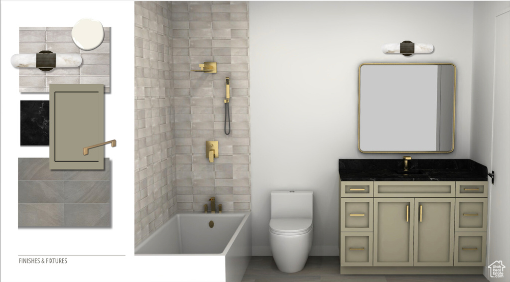 Full bath featuring vanity and toilet