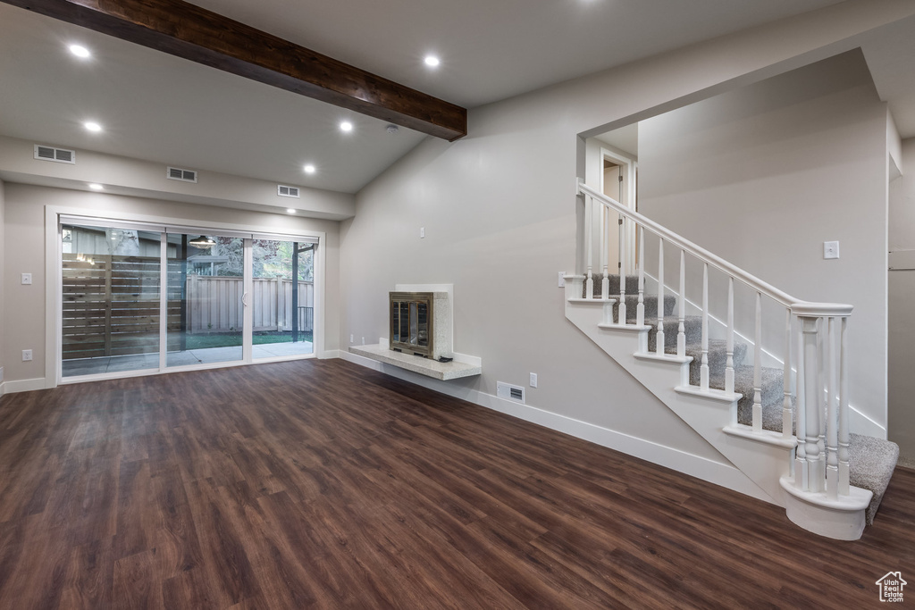 Unfurnished living room with baseboards, recessed lighting, wood finished floors, and visible vents