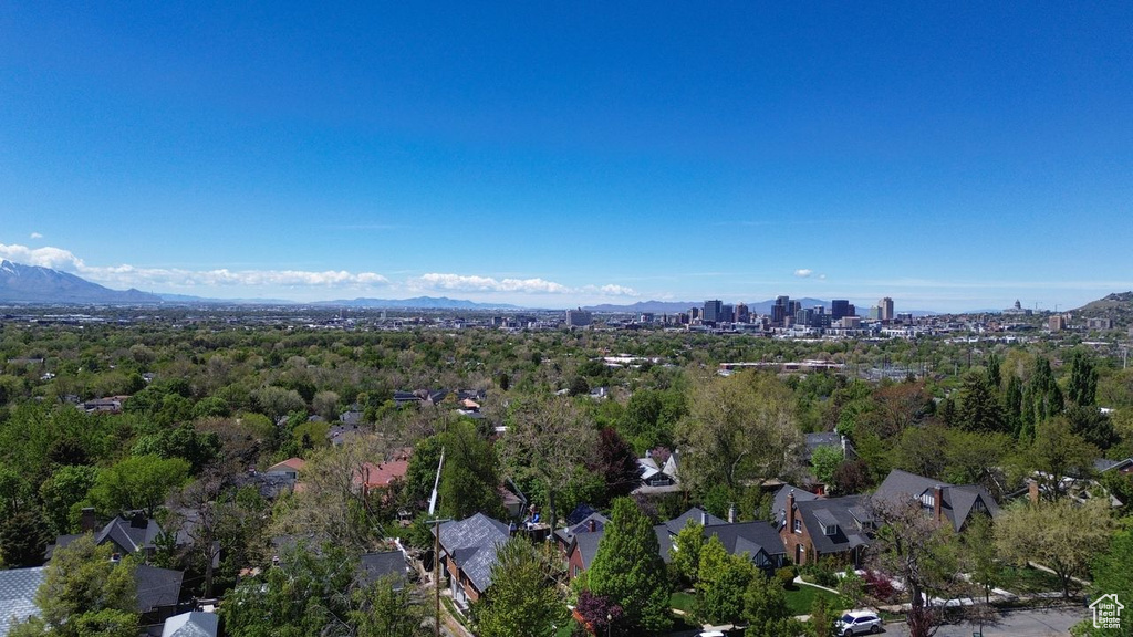 Aerial view featuring a mountain view