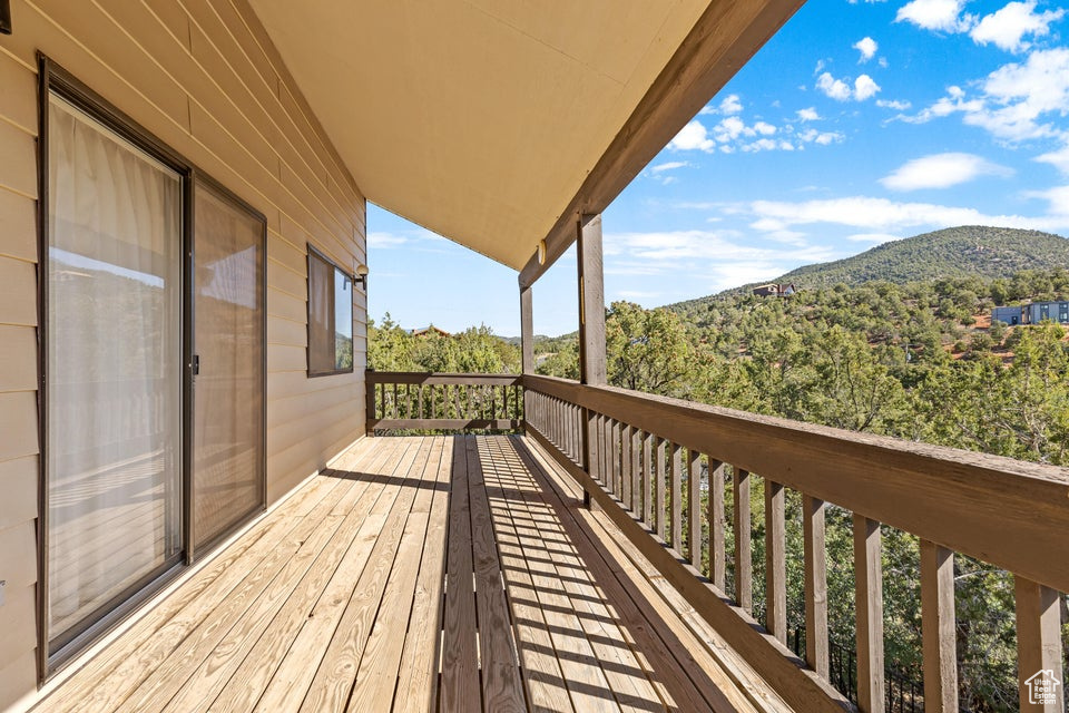 Wooden terrace with a mountain view