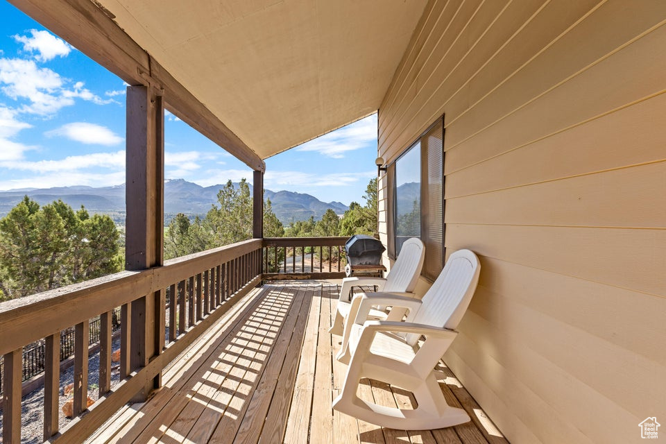 Wooden terrace with a mountain view