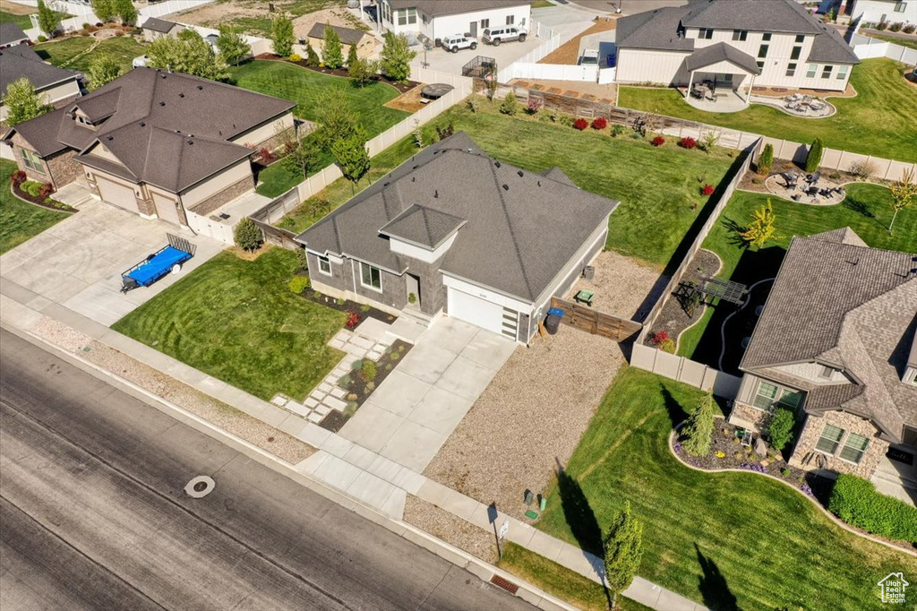 Birds eye view of property with a residential view