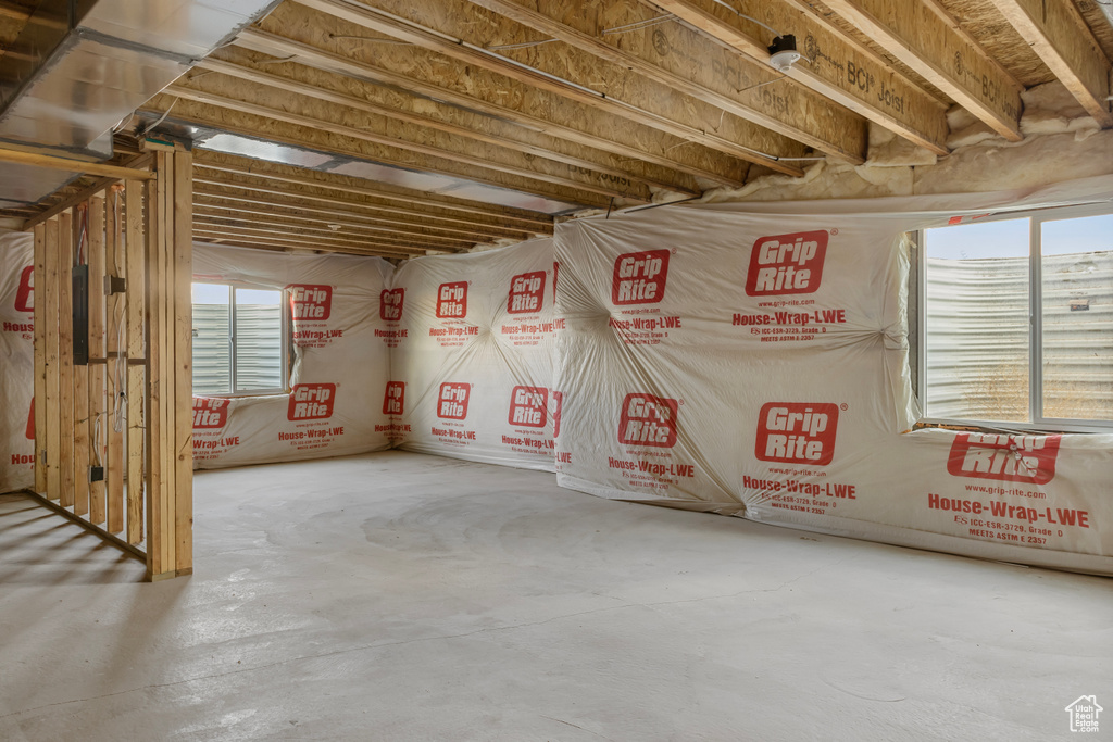 Basement featuring a healthy amount of sunlight