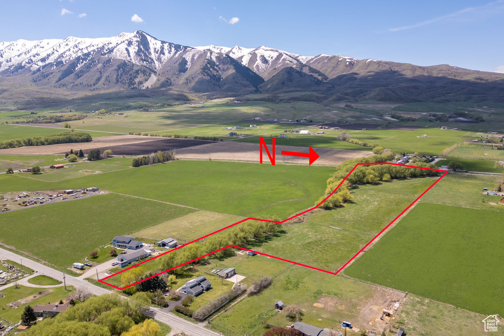 Bird\'s eye view featuring a mountain view and a rural view