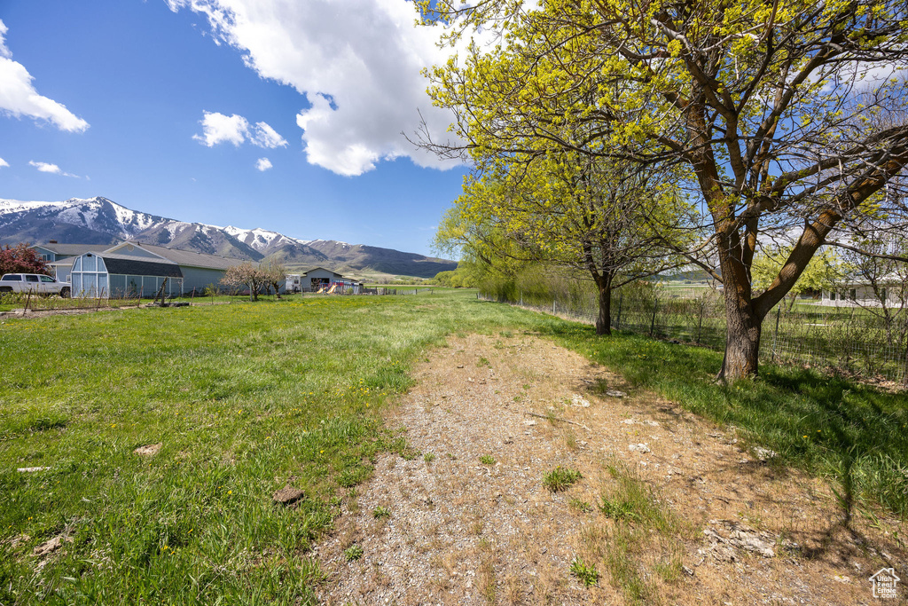 View of yard with a mountain view