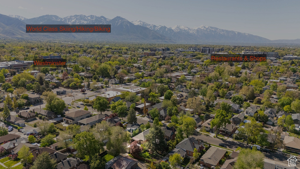 Birds eye view of property with a mountain view