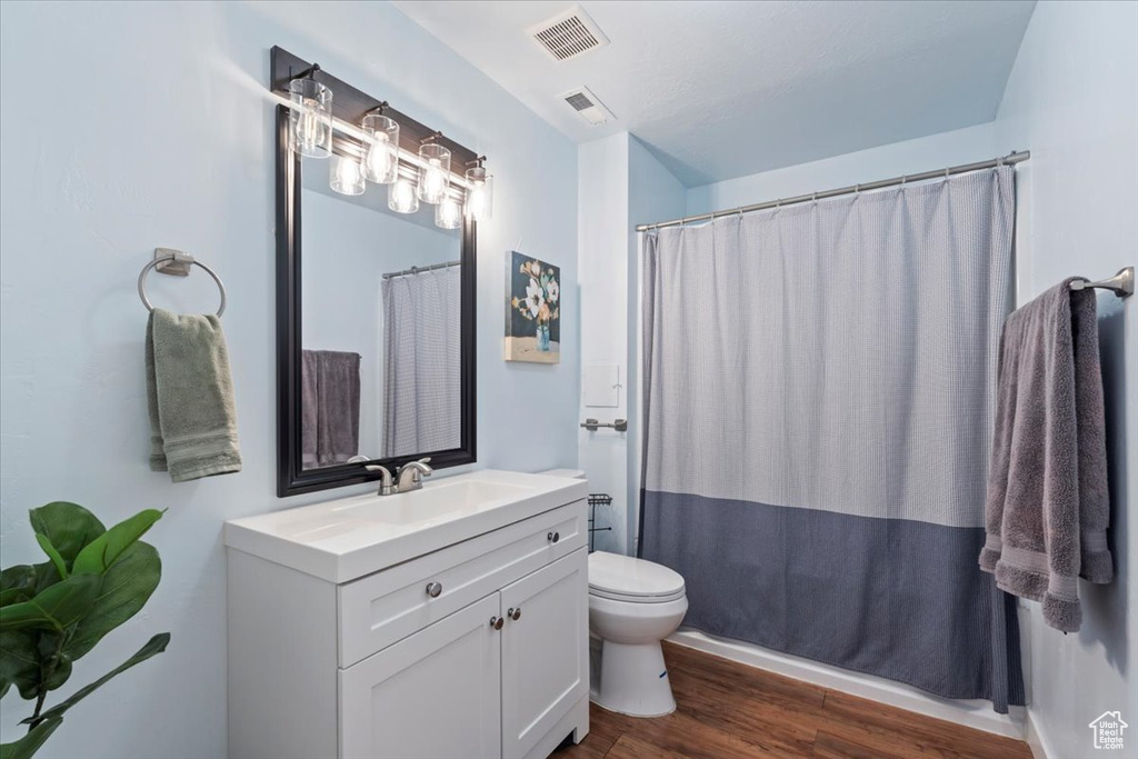 Bathroom with vanity and wood finished floors
