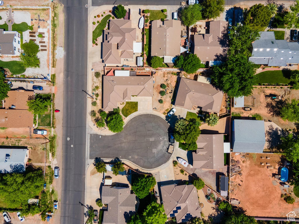 Birds eye view of property with a residential view