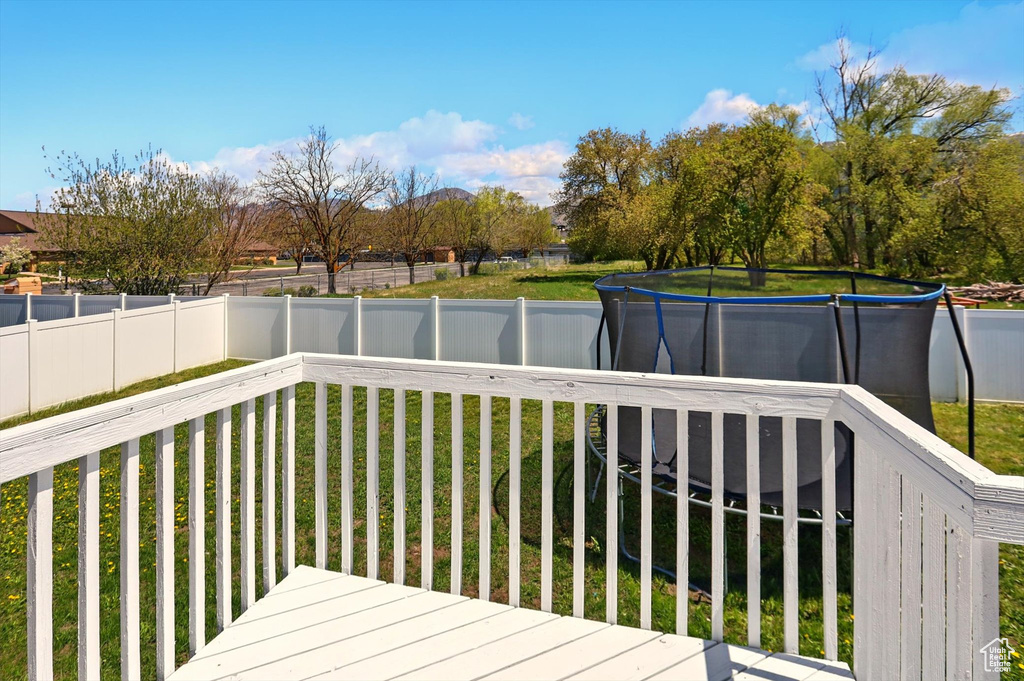 Deck featuring a fenced backyard and a yard