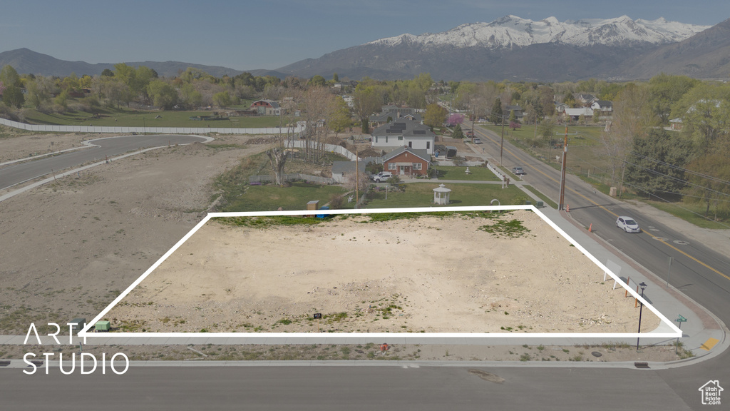 Aerial view featuring a mountain view