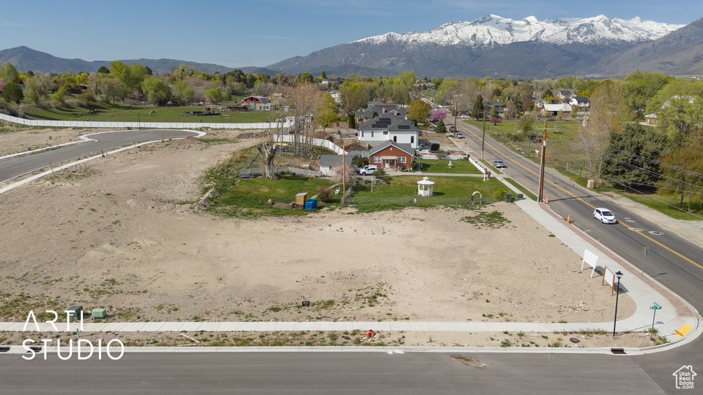 Aerial view featuring a mountain view
