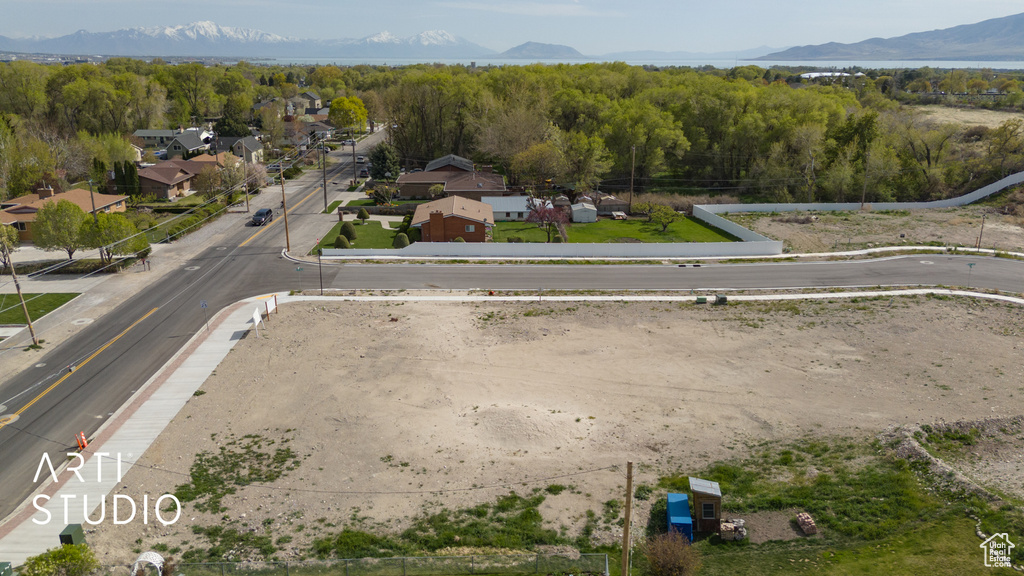 Aerial view featuring a mountain view