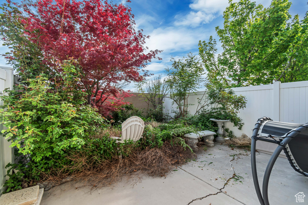 View of patio featuring a fenced backyard