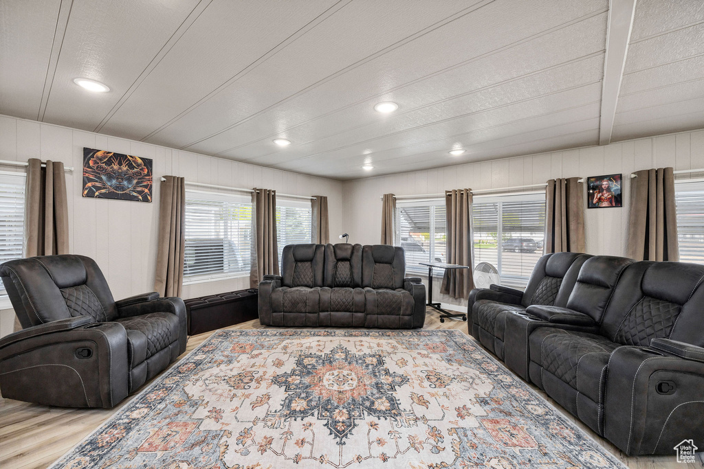 Living area featuring recessed lighting and wood finished floors