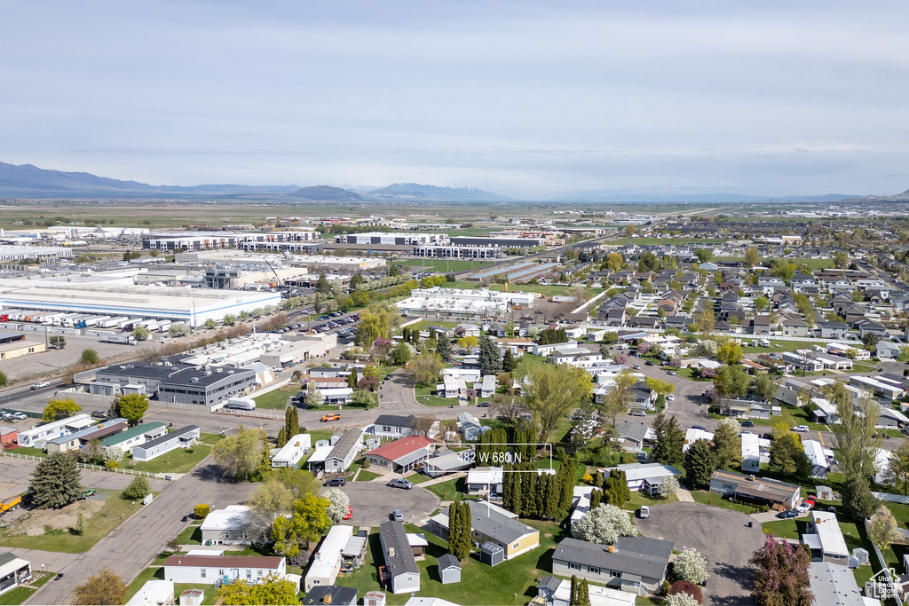 Aerial view featuring a mountain view