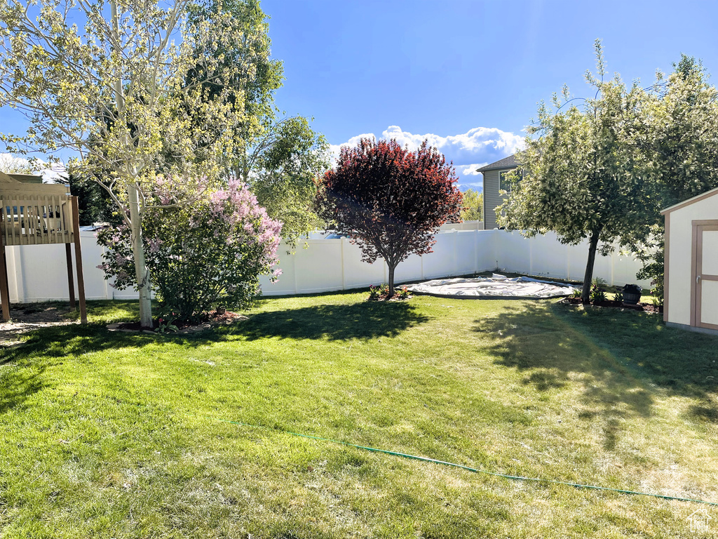 View of yard with a fenced backyard