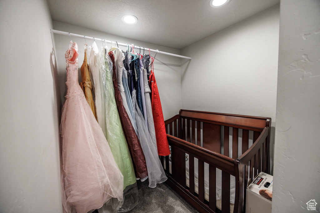 Walk in closet with carpet