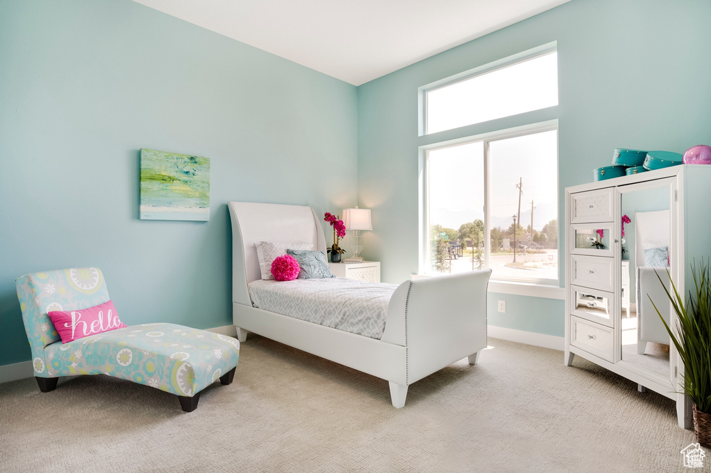 Bedroom featuring baseboards and carpet