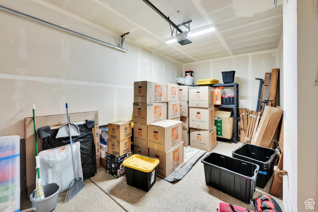 Storage room featuring a garage