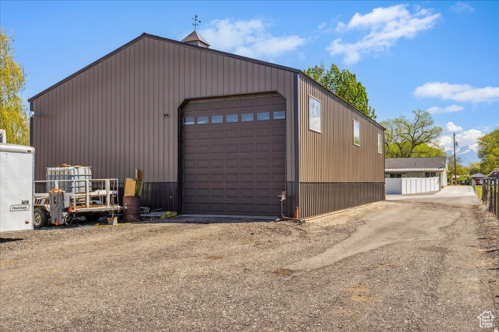 View of detached garage