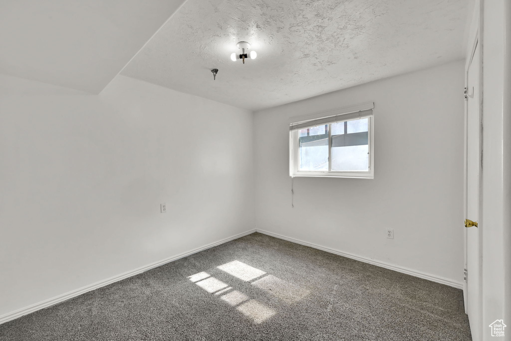 Unfurnished room with baseboards, carpet flooring, and a textured ceiling