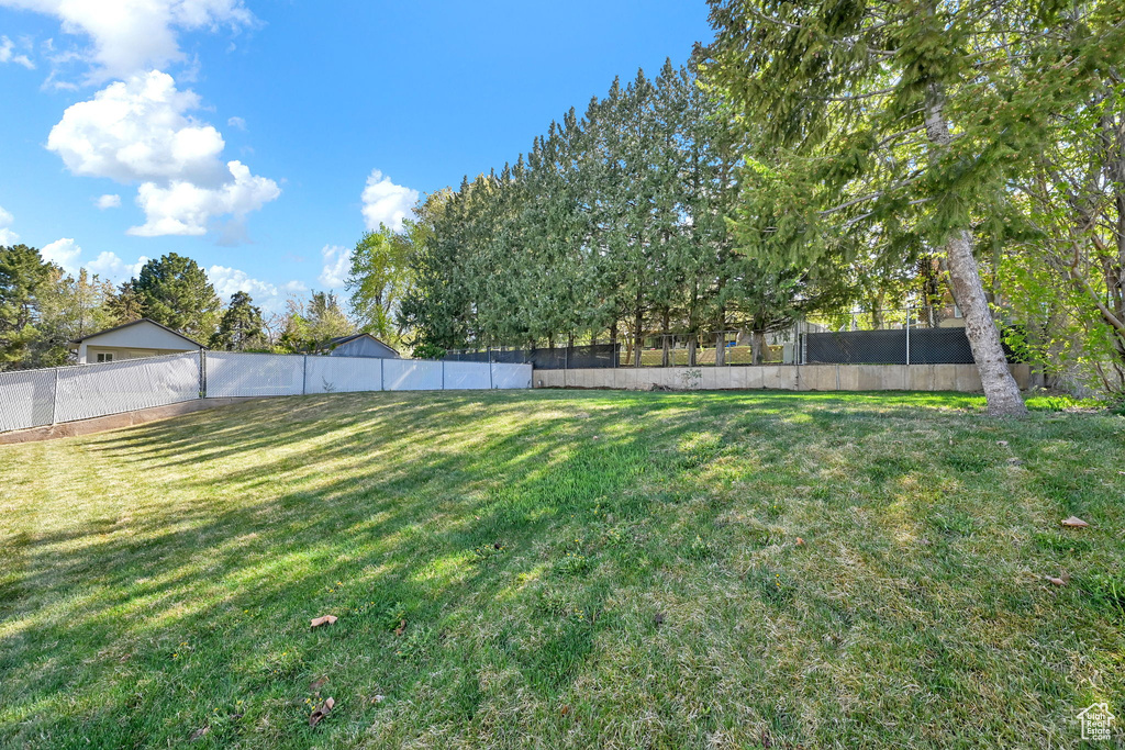 View of yard featuring a fenced backyard