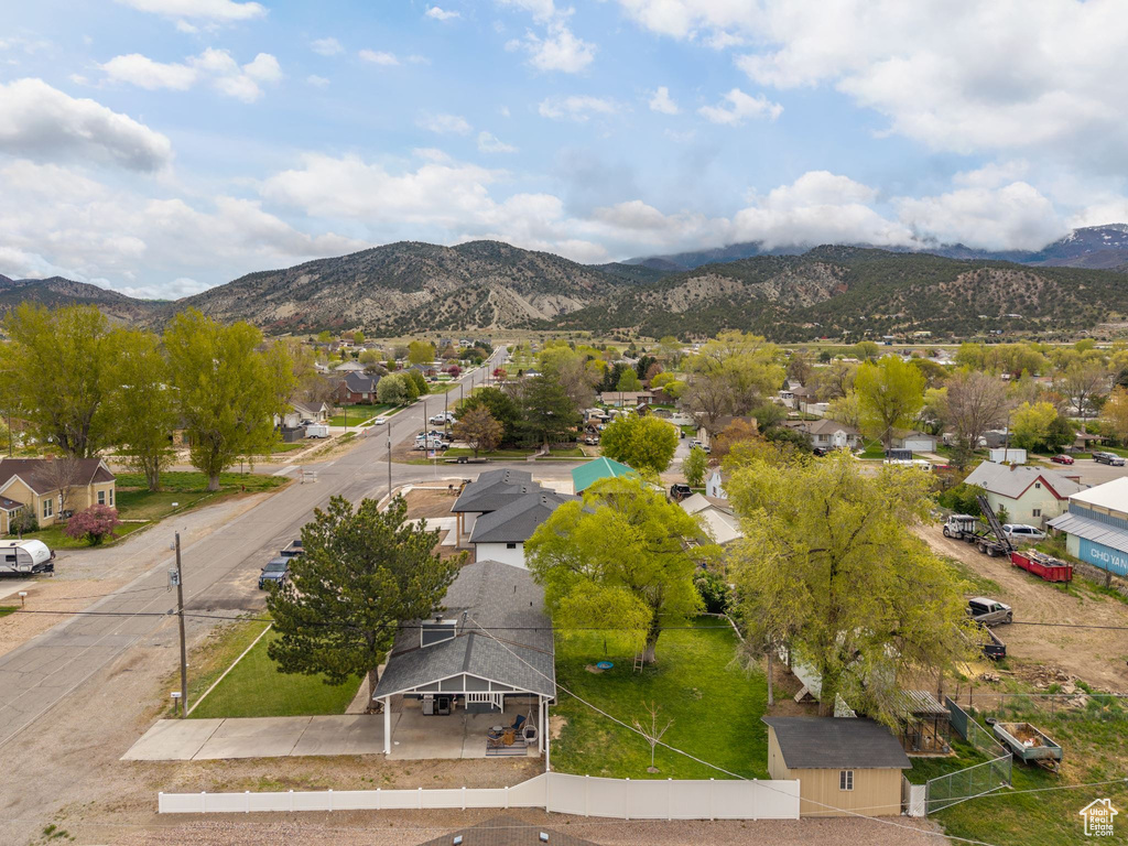 Aerial view with a residential view and a mountain view