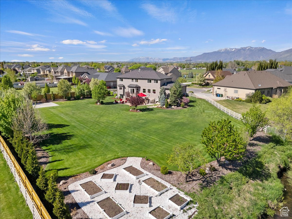 Bird\'s eye view featuring a residential view and a mountain view