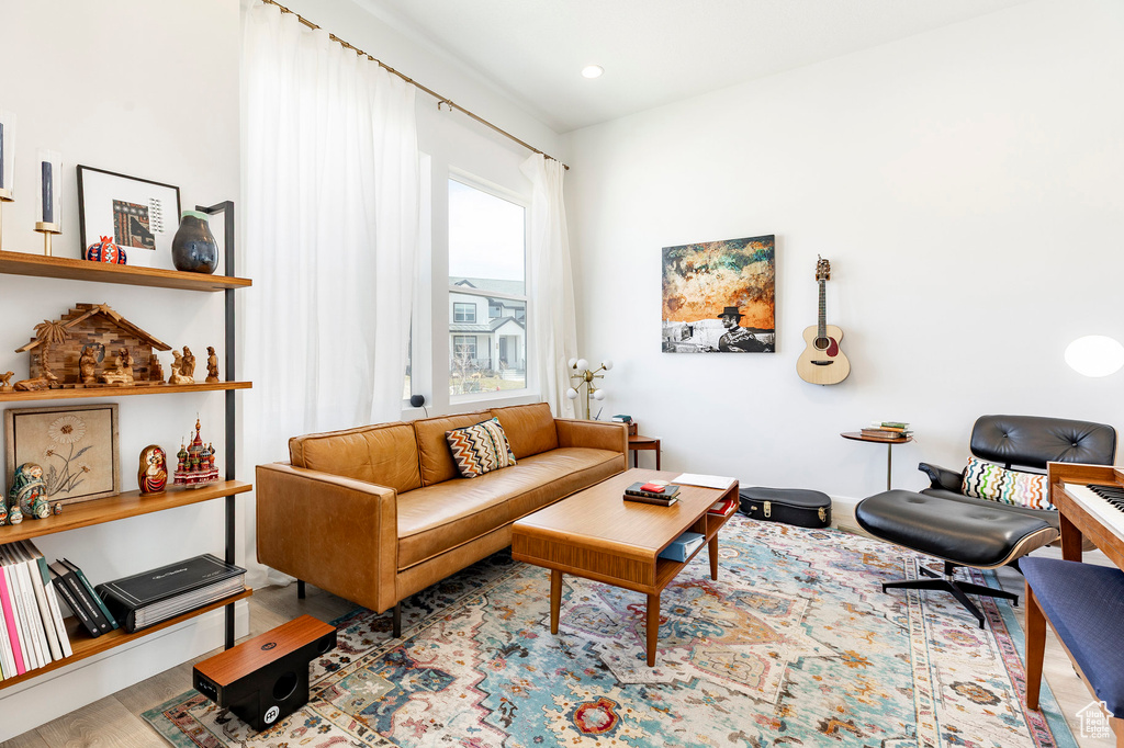 Living area with wood finished floors