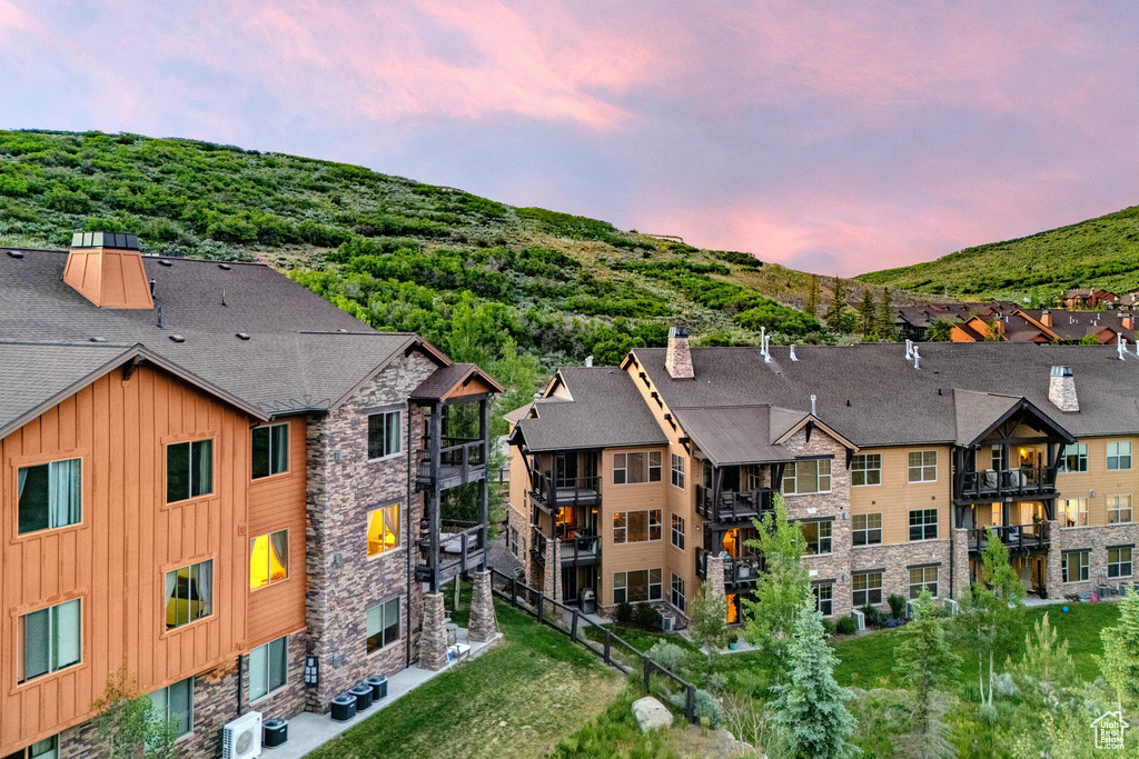 Aerial view of a mountain backdrop