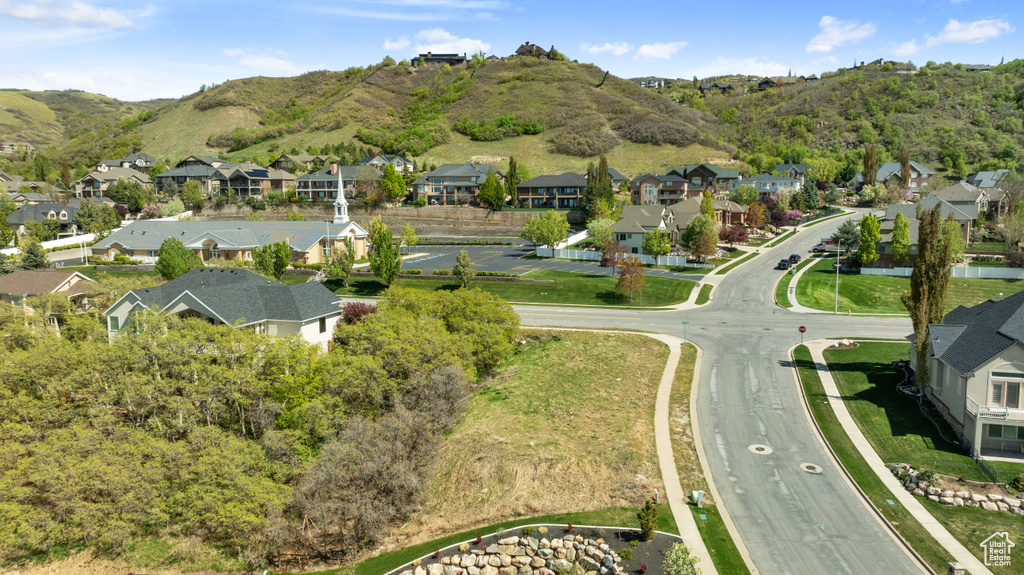 Aerial view featuring a residential view and a mountain view
