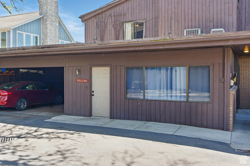 Exterior space featuring a garage