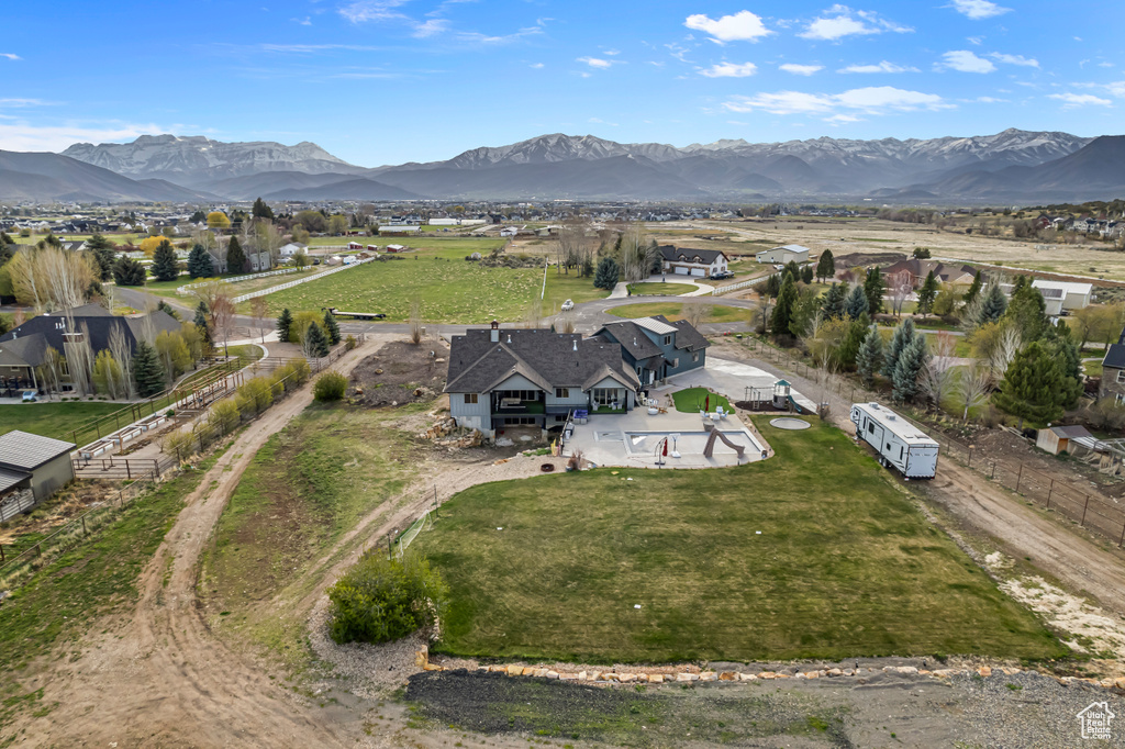 Aerial view featuring a mountain view