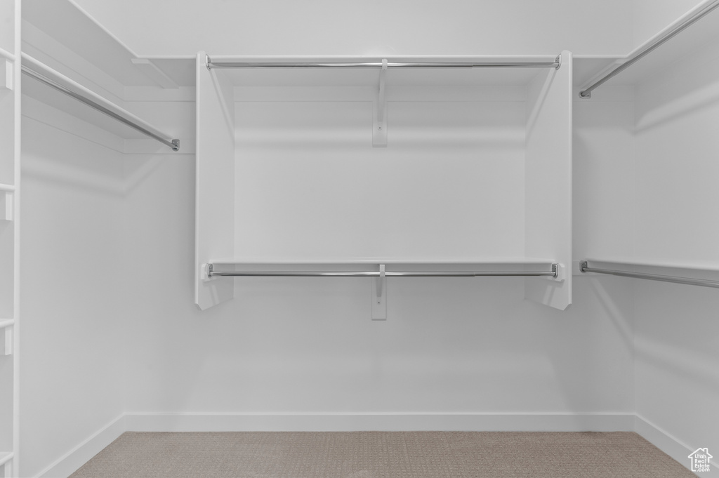Walk in closet with carpet floors