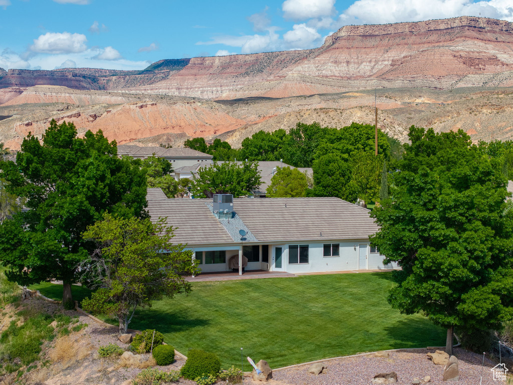 Aerial view featuring a mountain view
