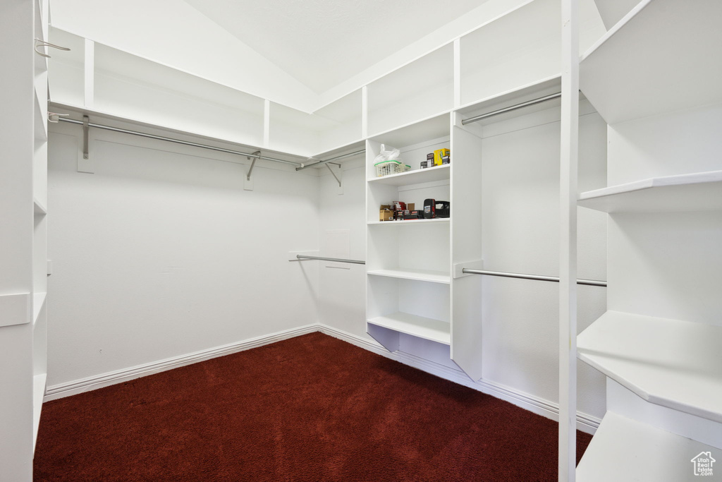 Walk in closet with dark carpet