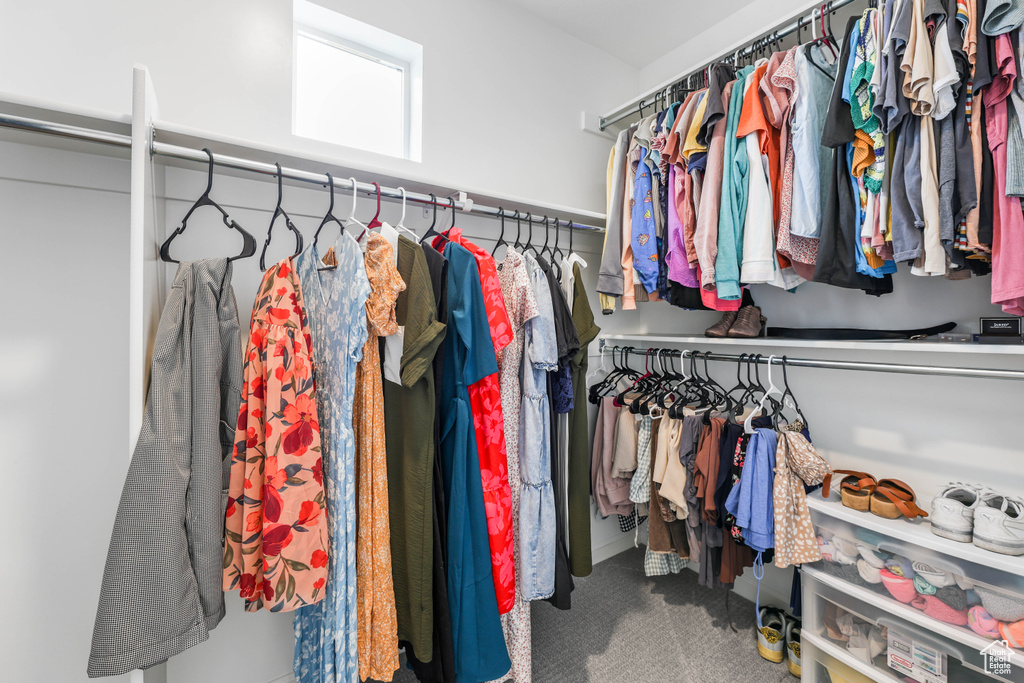 Walk in closet featuring carpet