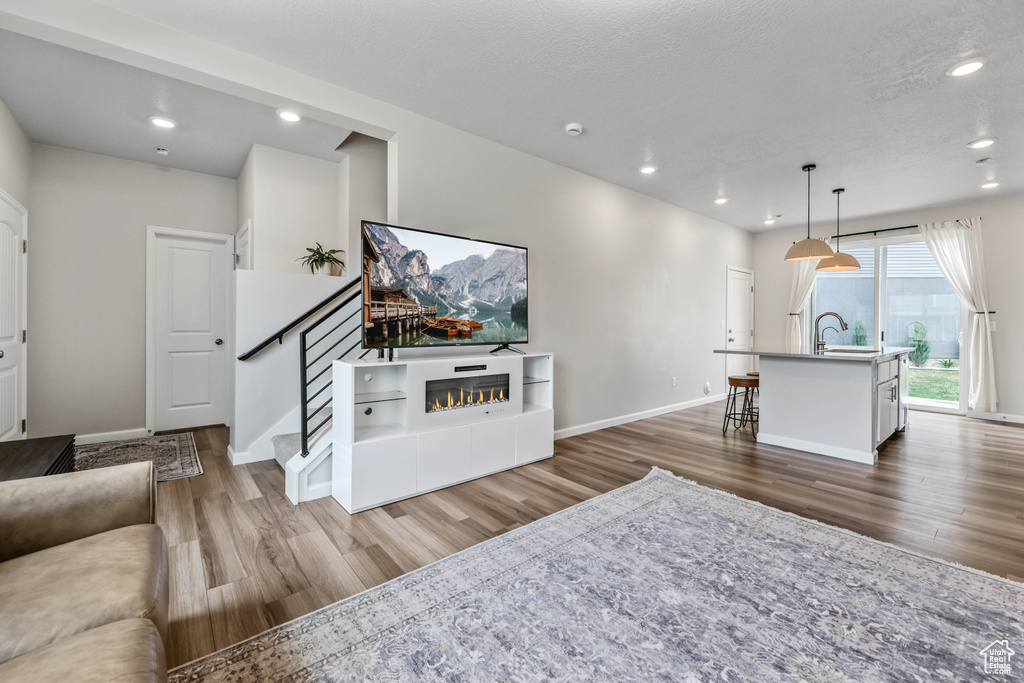 Living area featuring recessed lighting and wood finished floors
