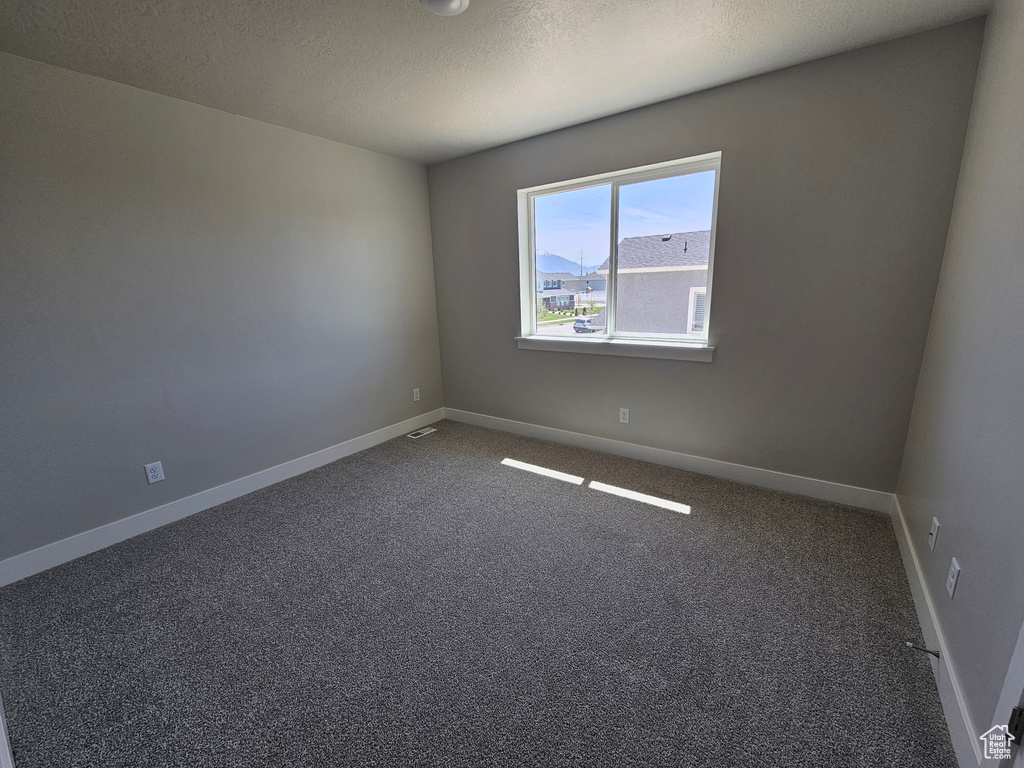 Carpeted spare room featuring baseboards and a textured ceiling