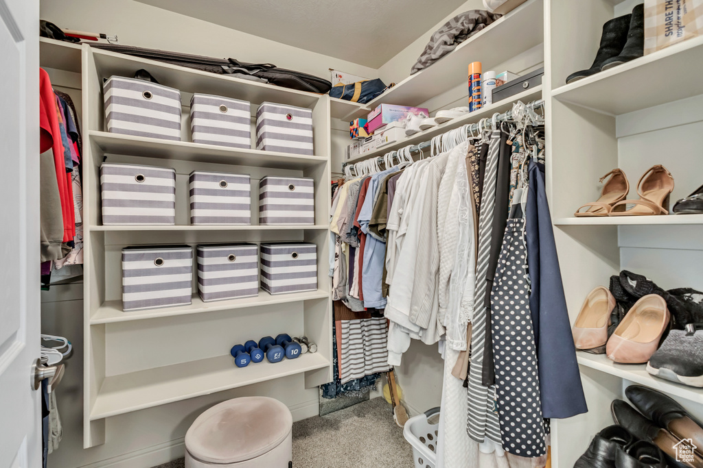 Walk in closet featuring carpet flooring