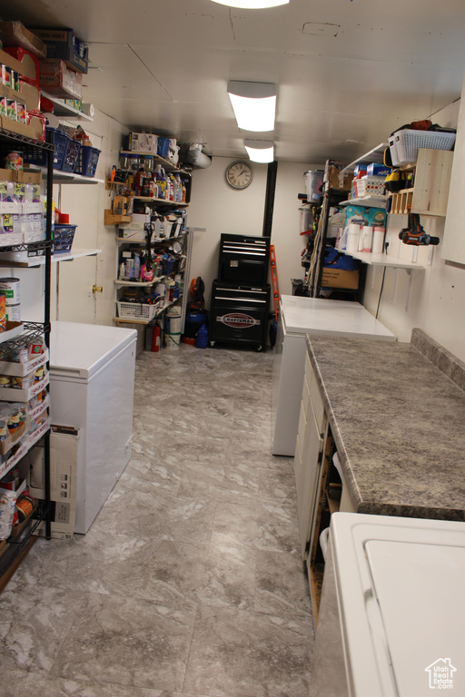 Below grade area with fridge