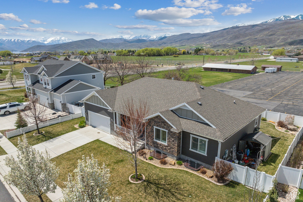 Aerial view featuring a mountain view
