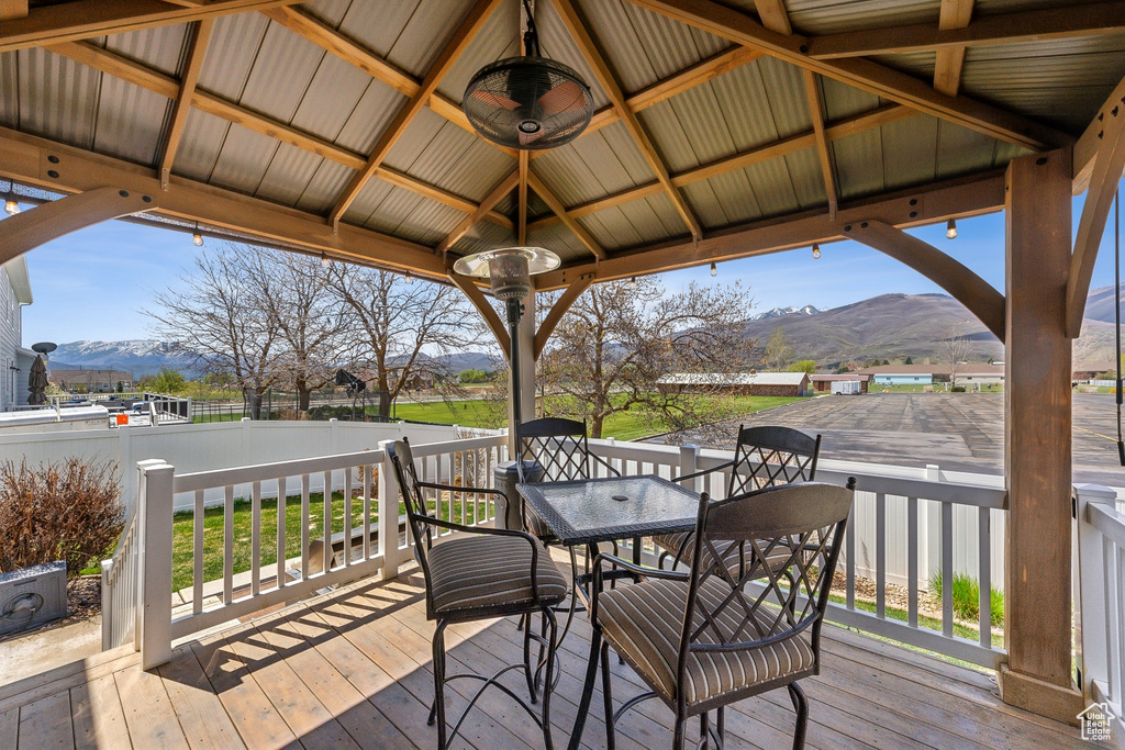 Wooden deck with a mountain view